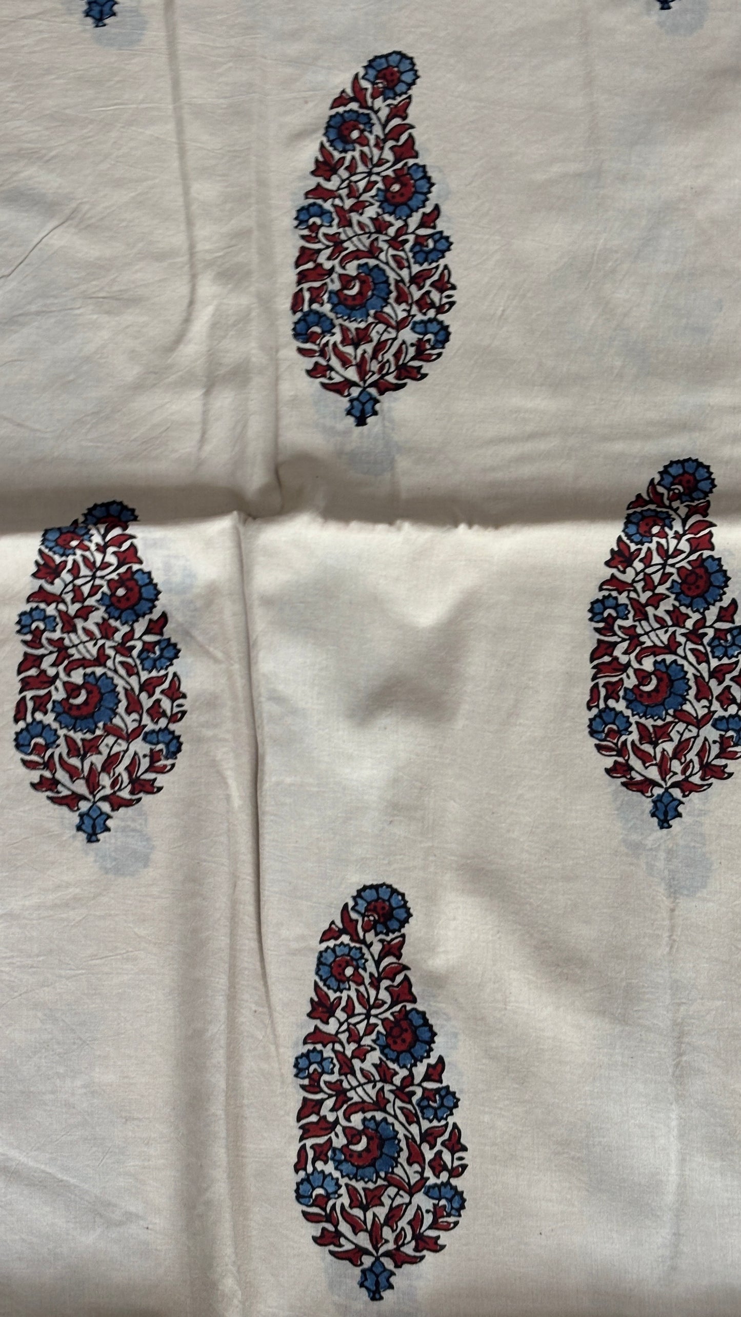 Pale Ivory Natural Dyed Ajrakh Hand Block Printed Floral Paisley Motif Organic Cotton Fabric