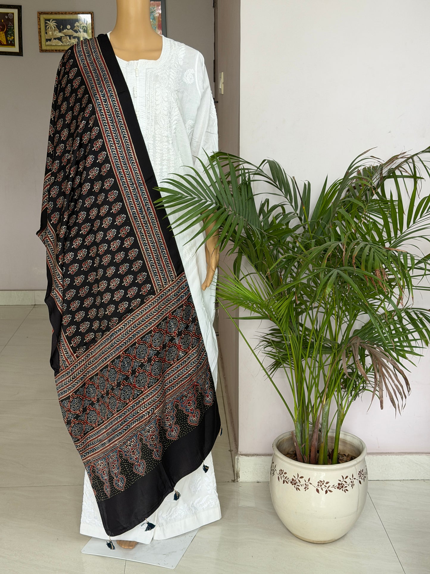 Black Ajrakh Hand Block Printed Modal Stole