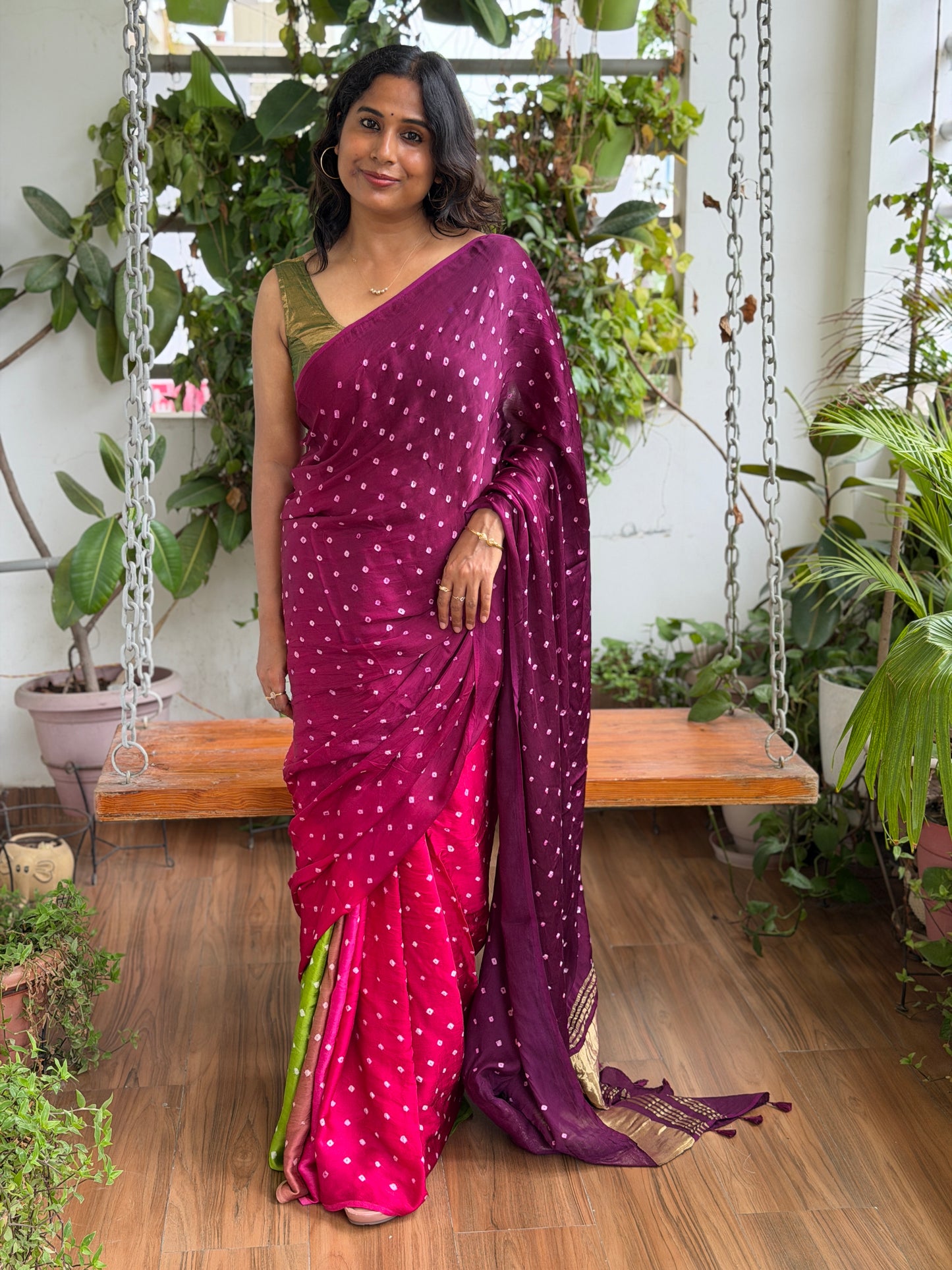 Modal Multi Shaded Bandhej Saree