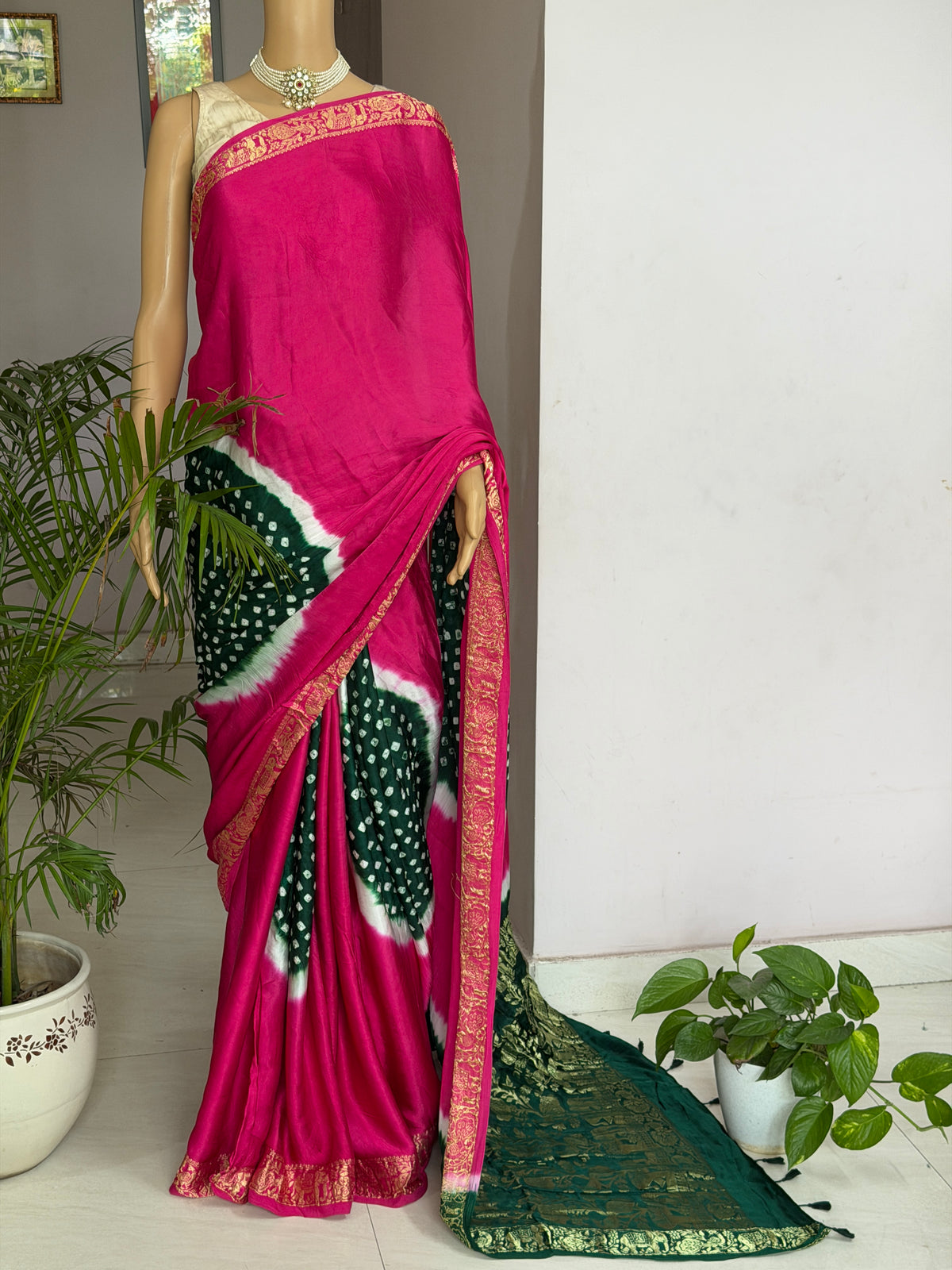 Modal Designer Bandhej Saree With Banarasi Border And Palla
