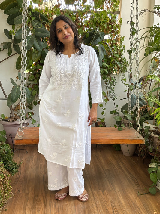 White Chikankari Rayon Cotton Kurti