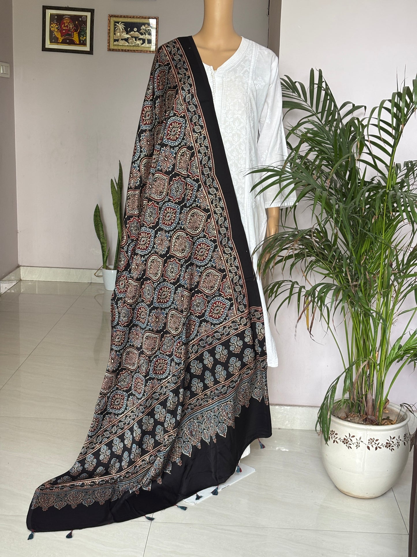 Ajrakh Modal Black Dupatta With Badam Buta Motif