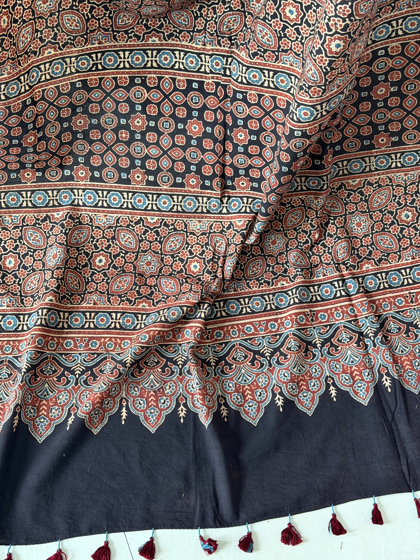 Cotton Ajrakh Hand Block Printed Contemporary Saree