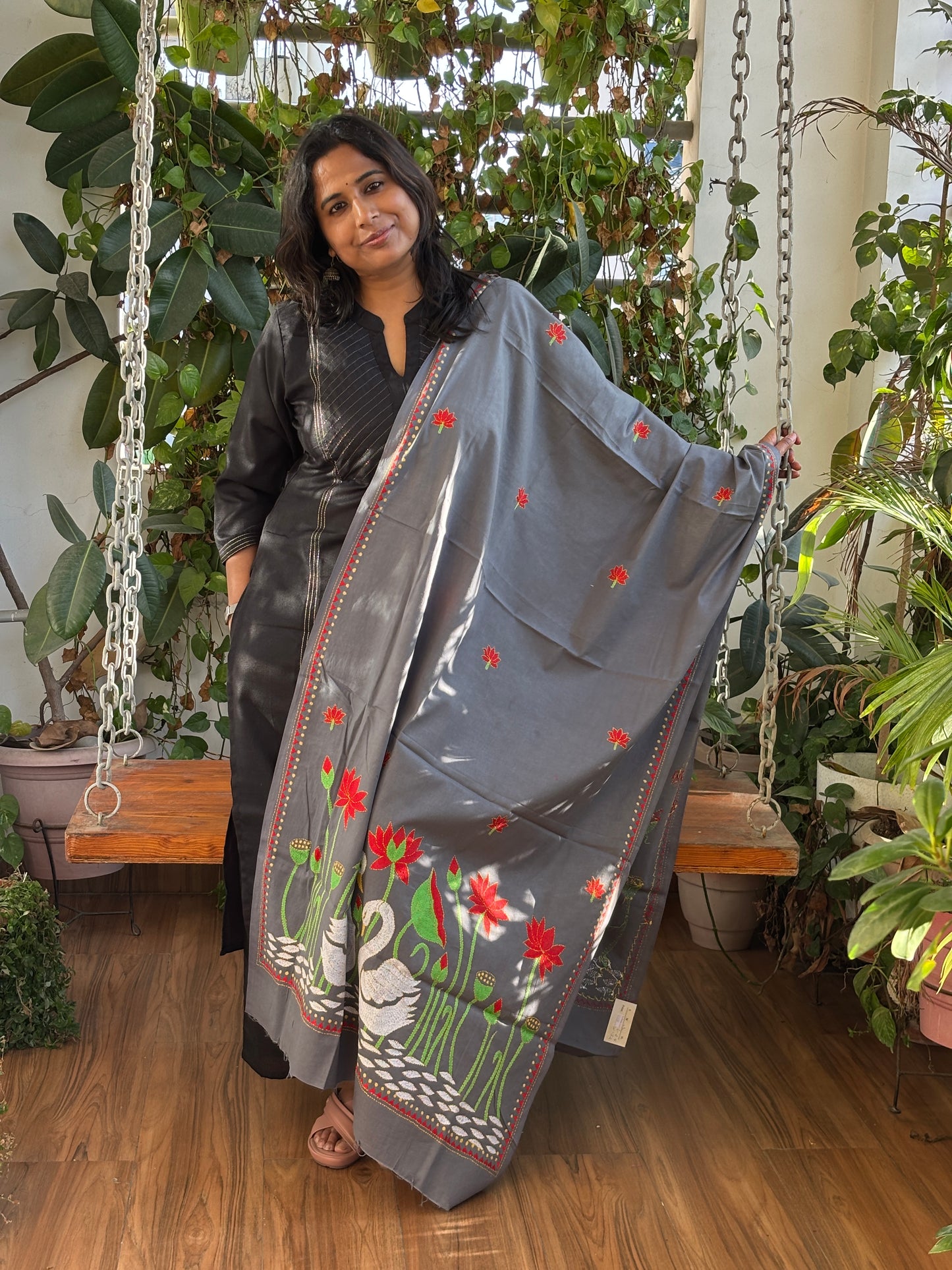 Kantha Hand Embroidered Pure Cotton Statement Dupatta