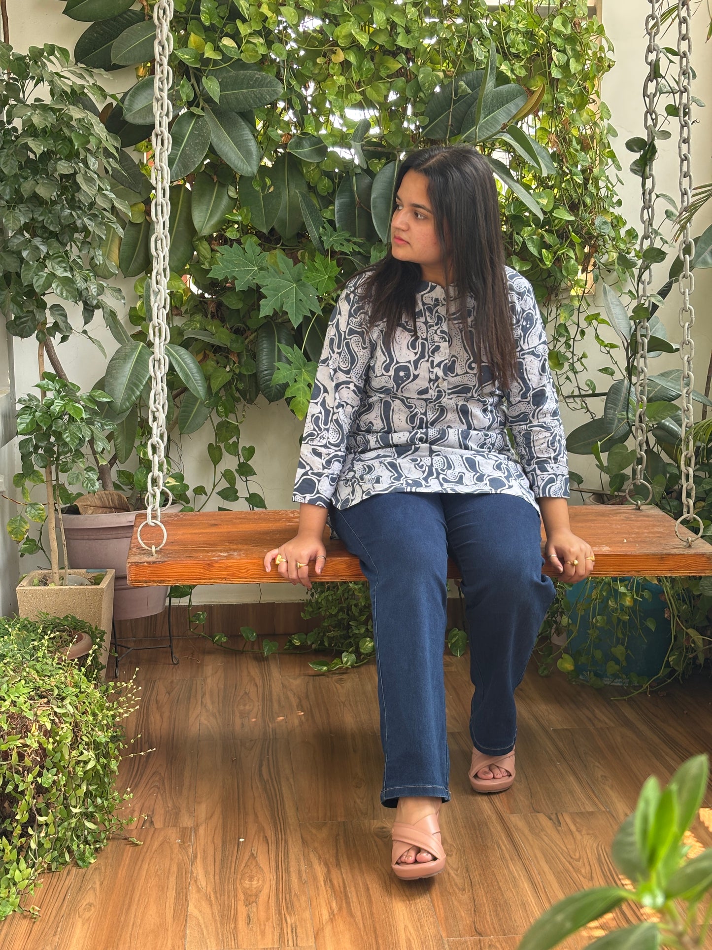 cotton short kurta sitting view