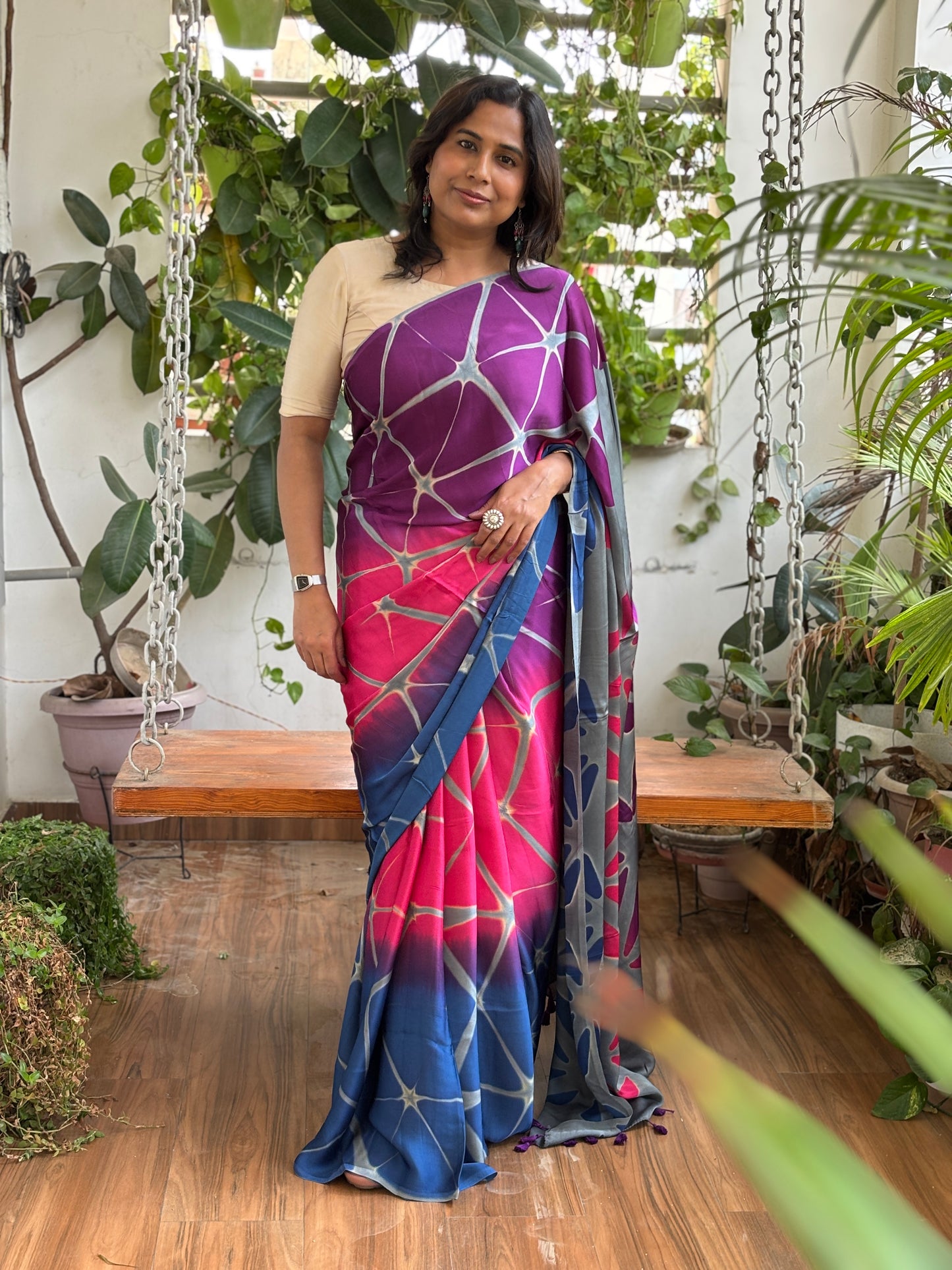 Shibori Clamp Dyed Modal Saree
