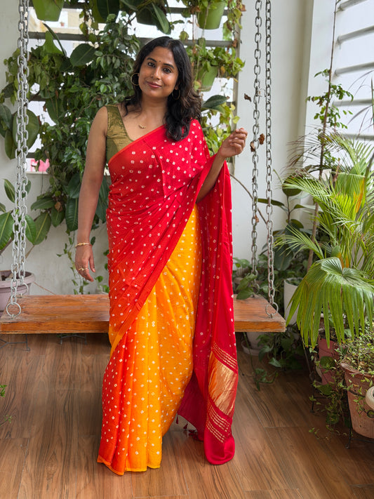 Modal Multi Shaded Bandhej Saree