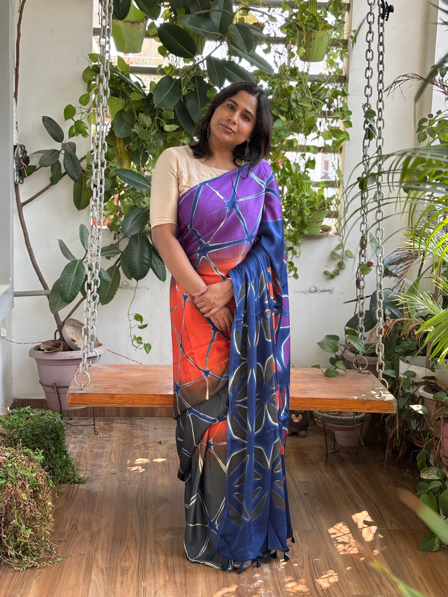 Shibori Clamp Dyed Modal Saree