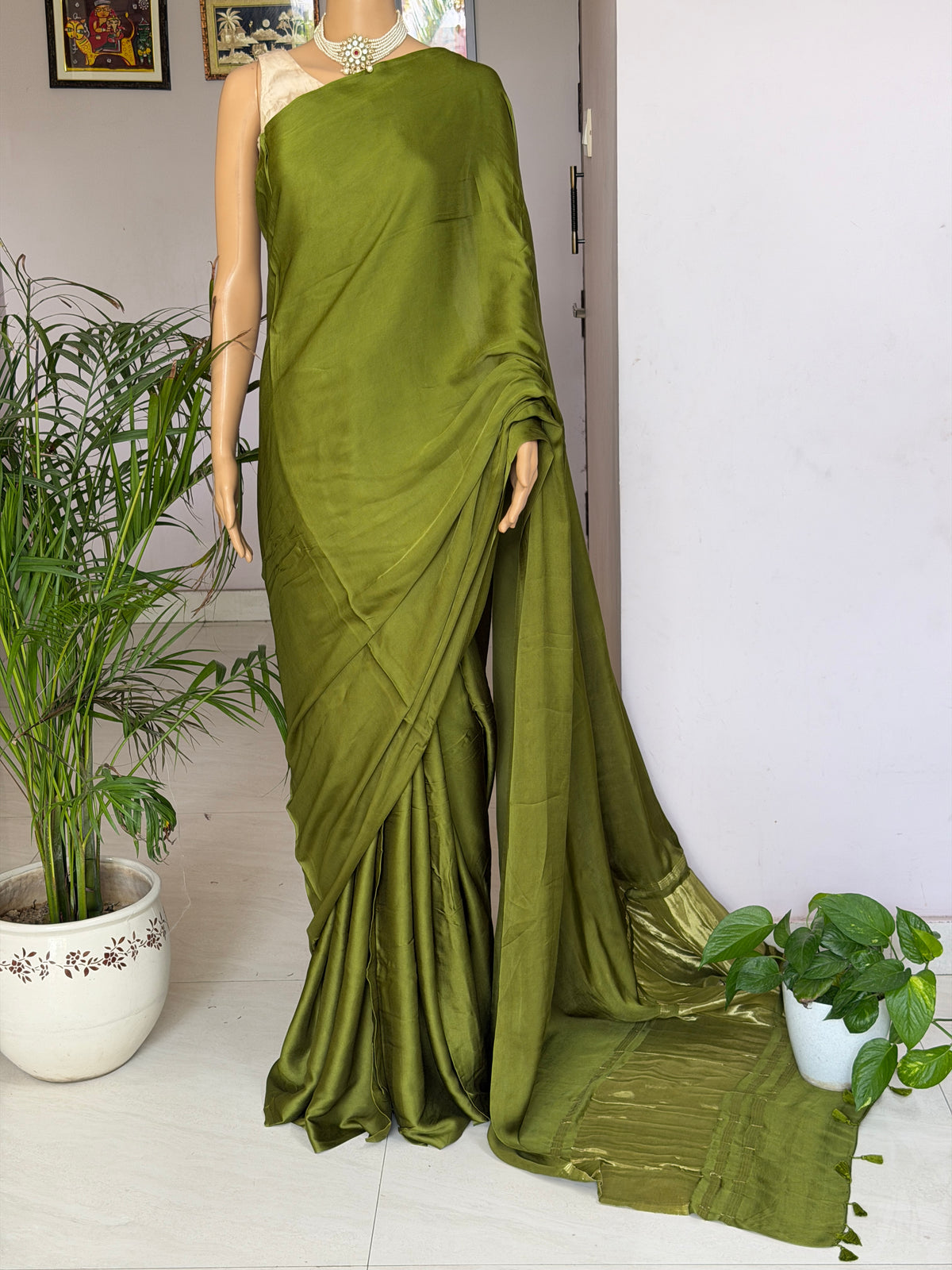 Cashew Nut Colour Modal Plain Saree With Lagdi Palla
