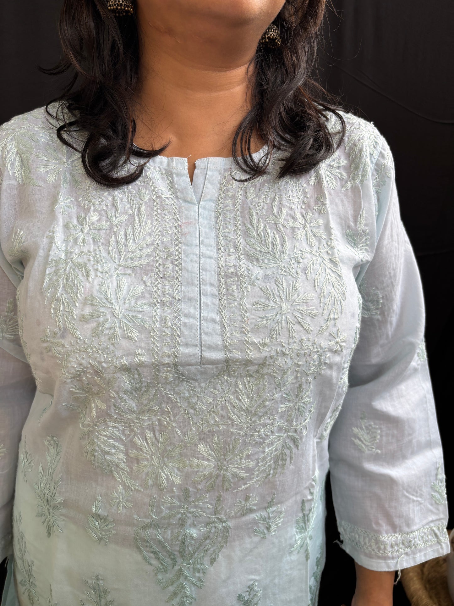 Cotton Chikan Hand Embroidered Ombre Dyed Kurti