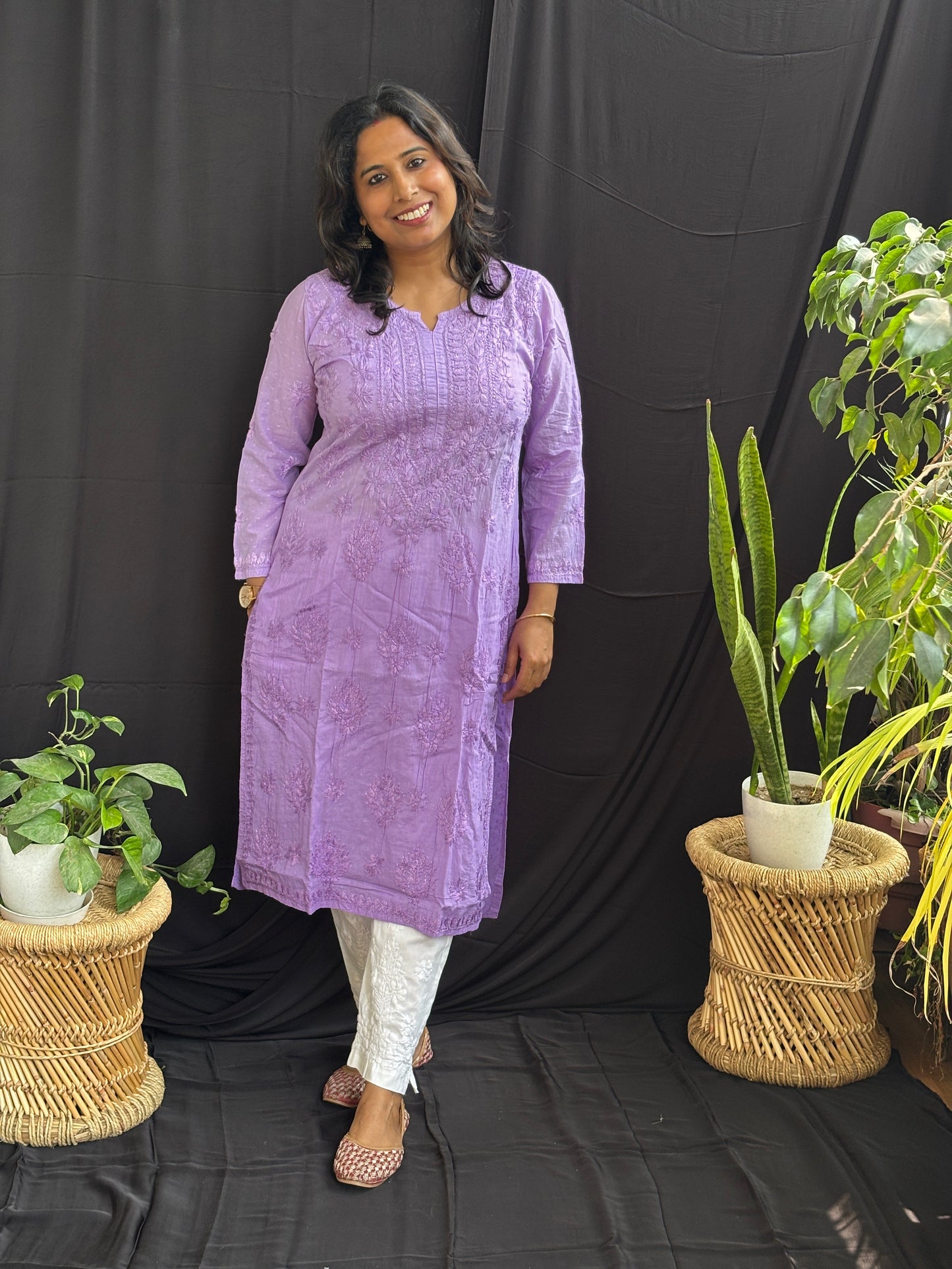 Cotton Chikan Hand Embroidered Kurti