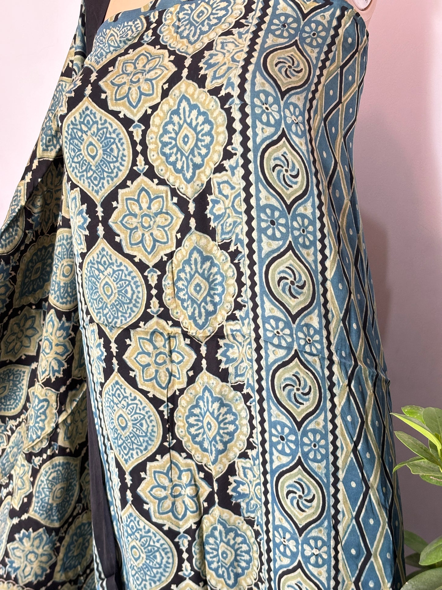 Natural Dyed Indigo and Green Front Panel Pure Modal Shirt and Traditional Motif Dupatta