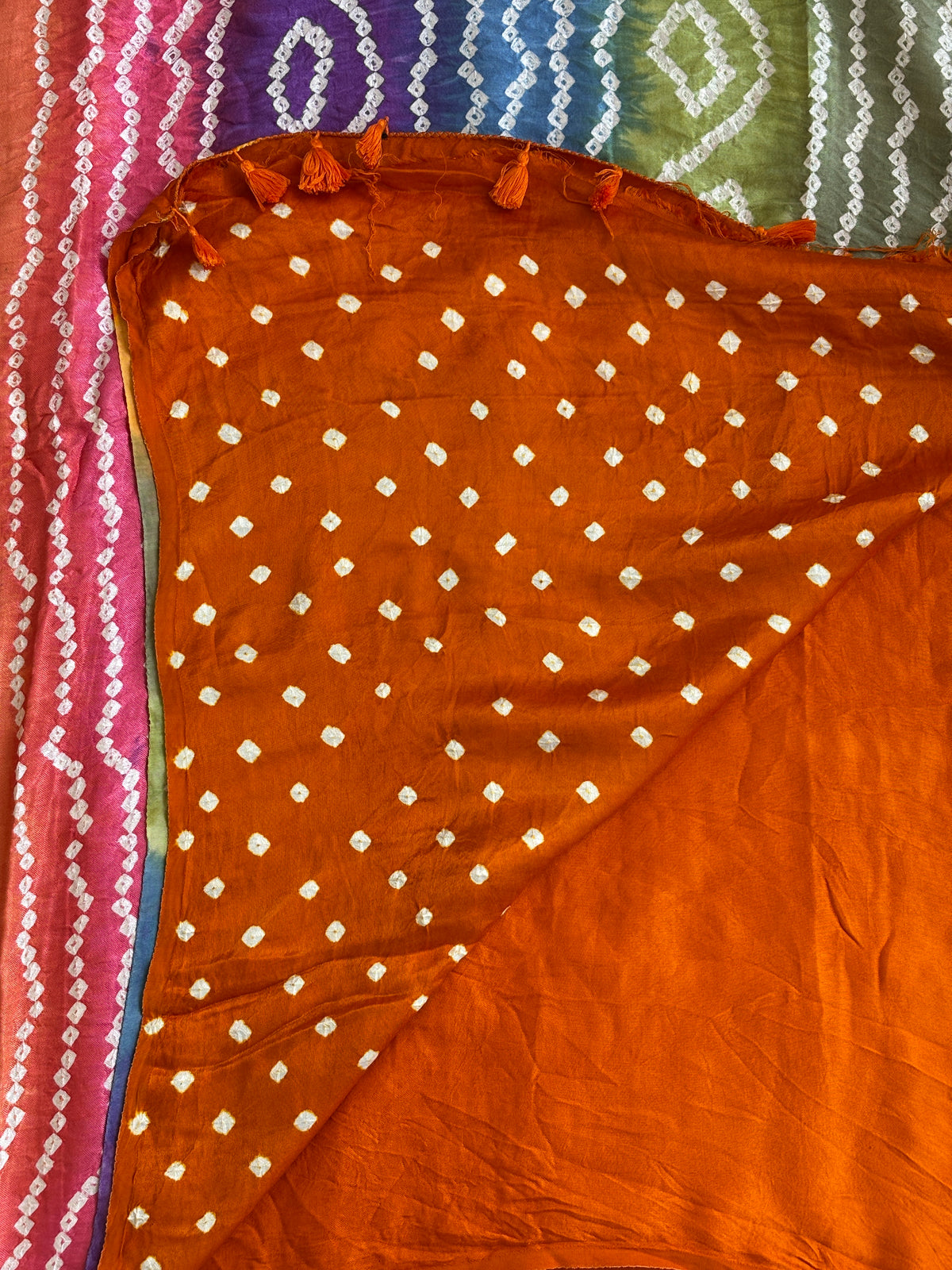 Kacchi Haldi Colour (Turmeric Yellow) Semi Modal Saree with Multi Colour Bandhej Palla