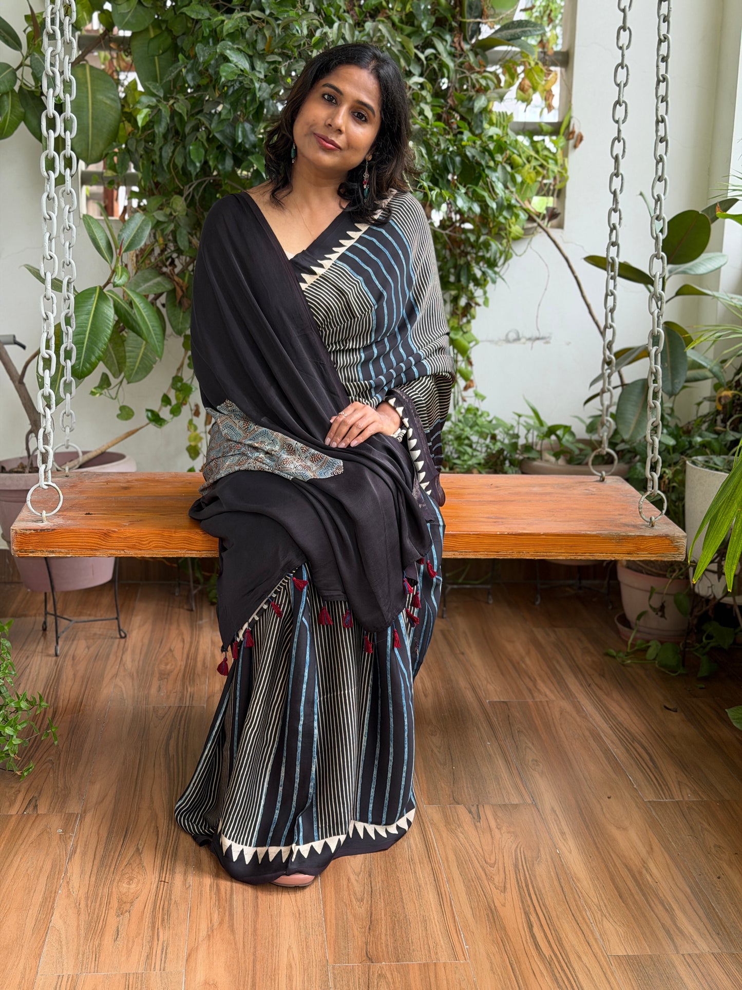 Ajrakh Modal Contemporary Saree