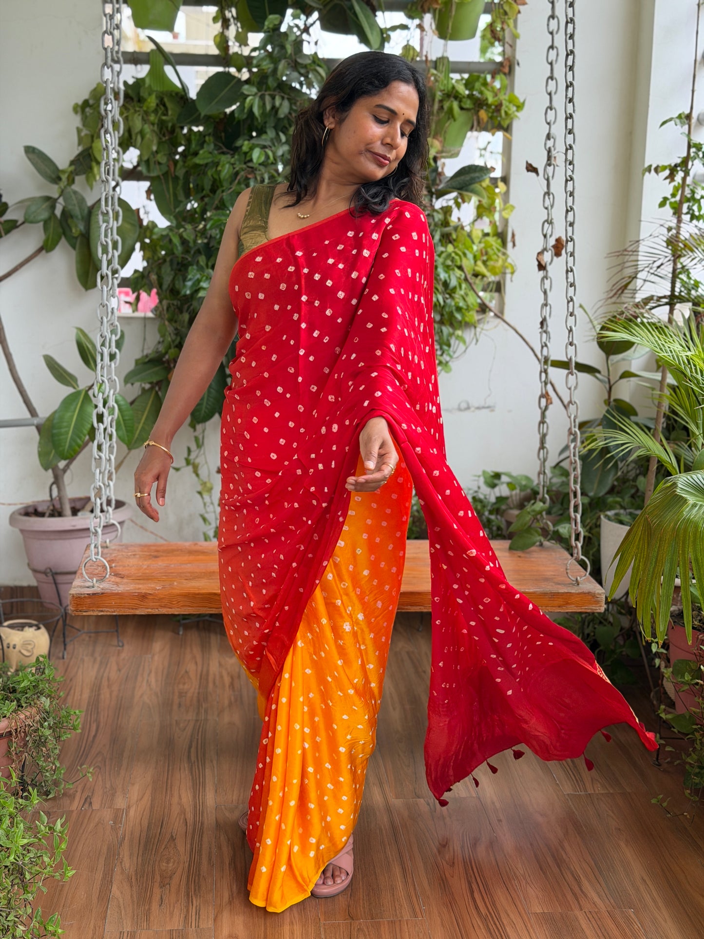 Modal Multi Shaded Bandhej Saree