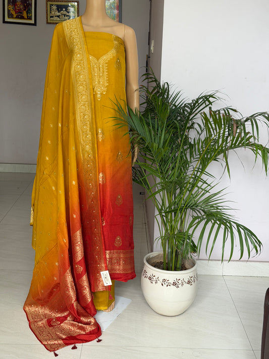 Dola Silk Banarasi Unstitched Three Piece Suit Fabric