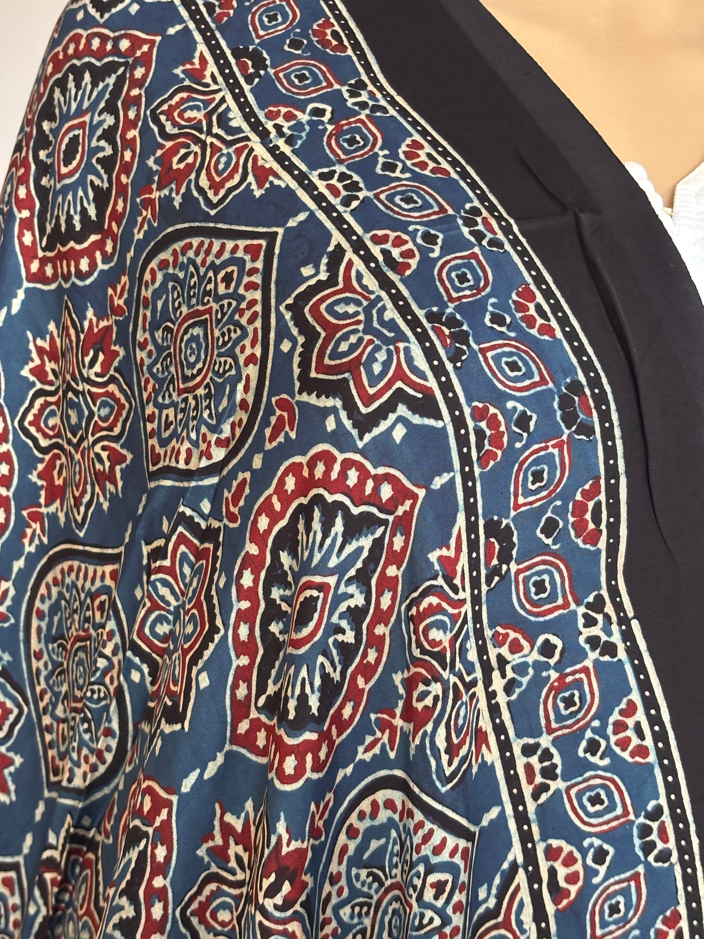 Indigo Dupatta With Badam Buta Motif,ajrakh dupatta,closer view