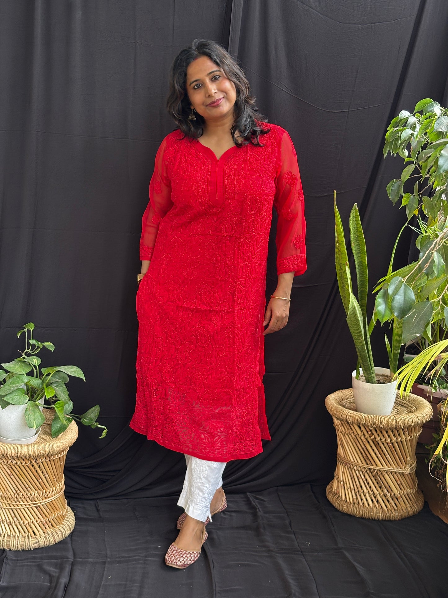 Georgette Chikan Hand Embroidered Kurti With Matching Slip