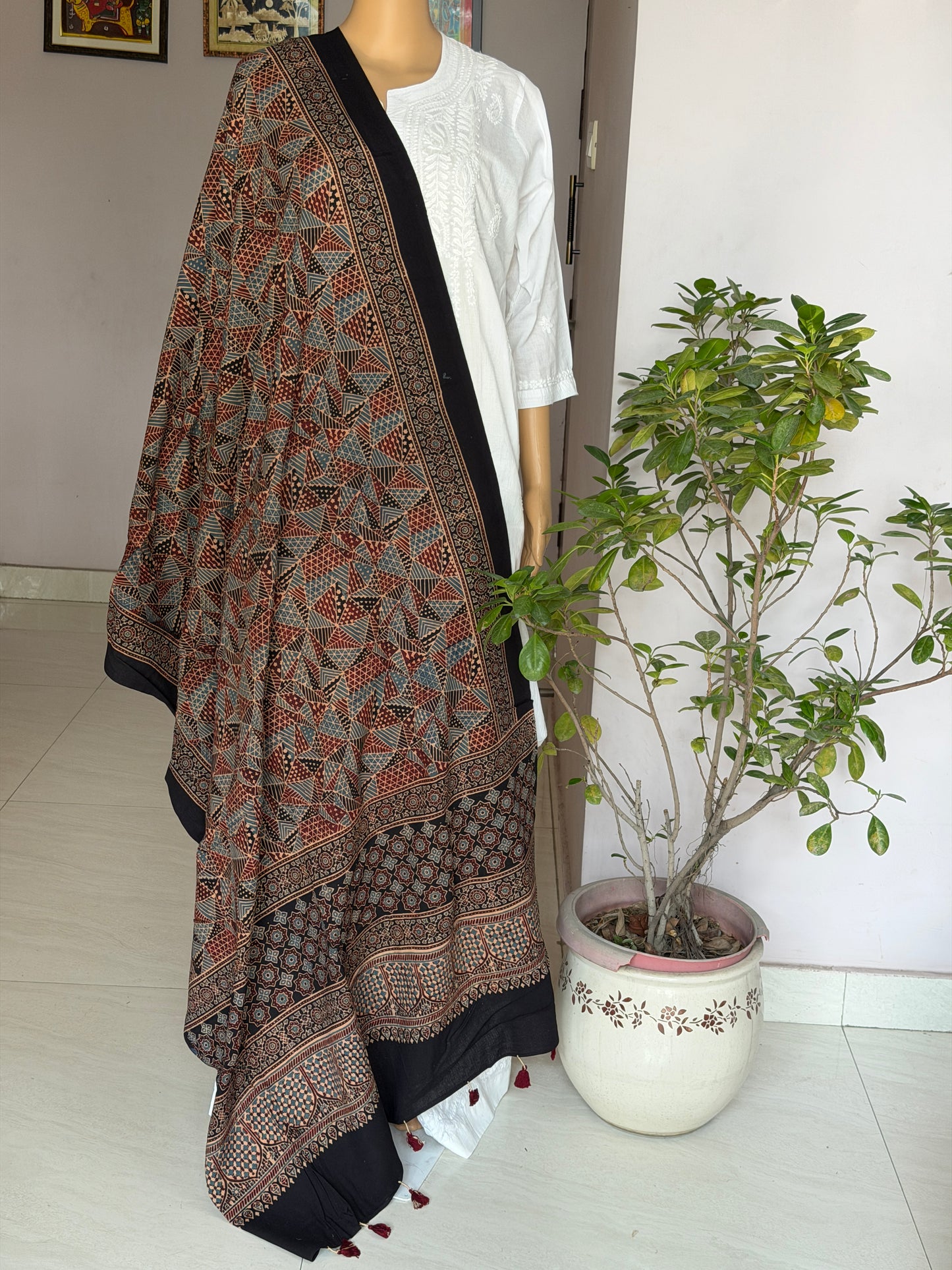Ajrakh Black Colour Cotton Contemporary Dupatta