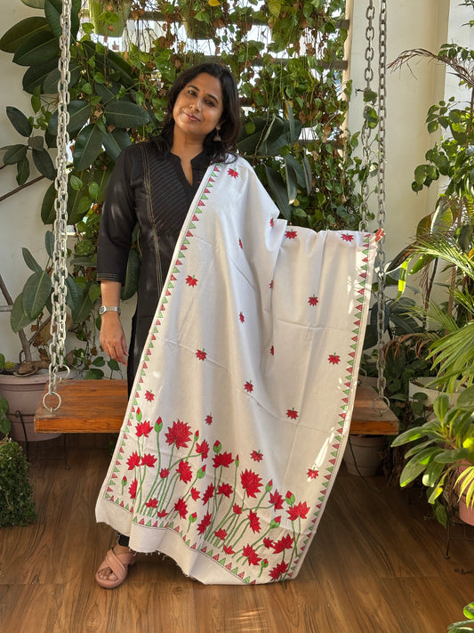 Kantha Hand Embroidered Pure Cotton Statement Dupatta