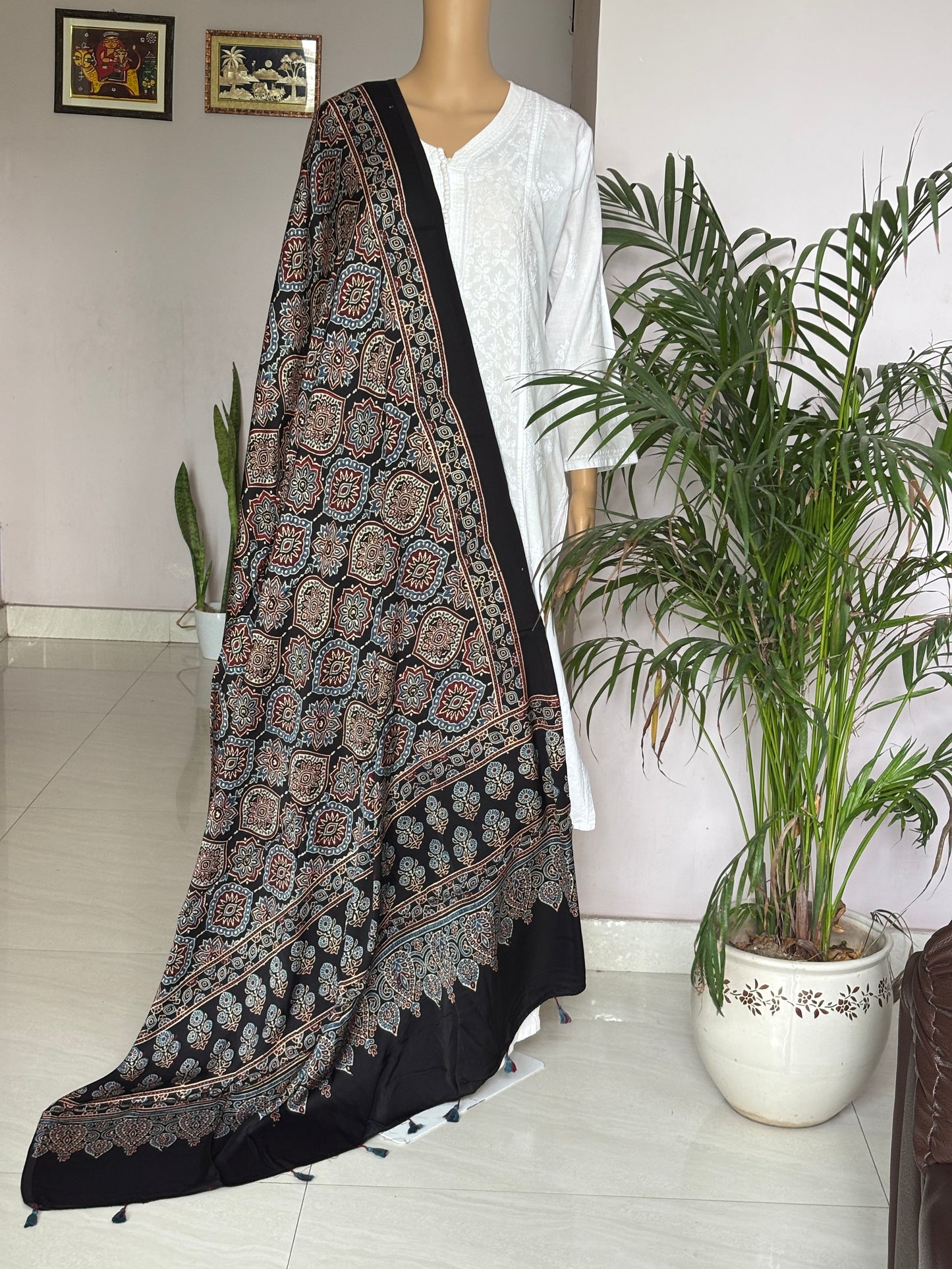 Ajrakh Modal Black Dupatta With Badam Buta Motif