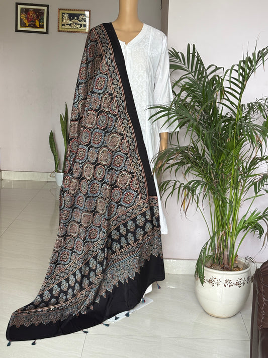 Ajrakh Modal Black Dupatta With Badam Buta Motif