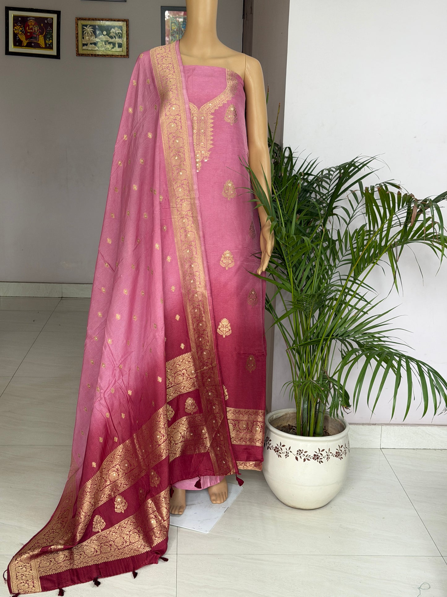 Dola Silk Banarasi Unstitched Three Piece Suit Fabric