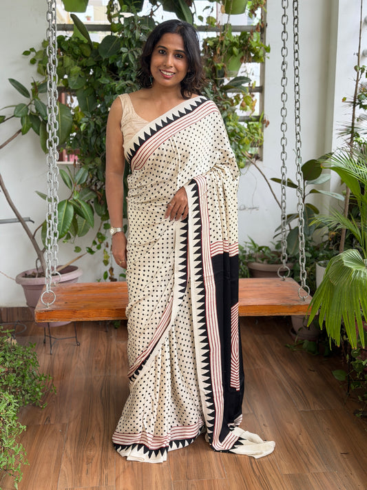 Ajrakh Modal Contemporary Saree