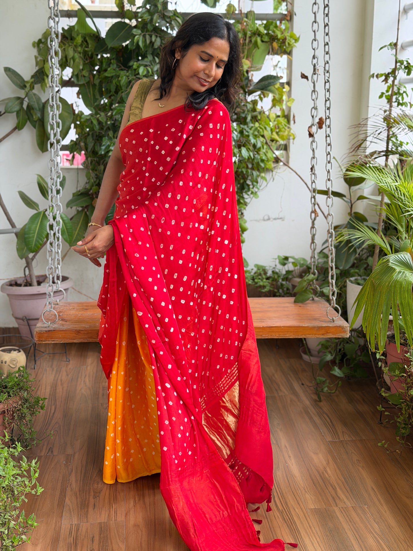 Modal Multi Shaded Bandhej Saree