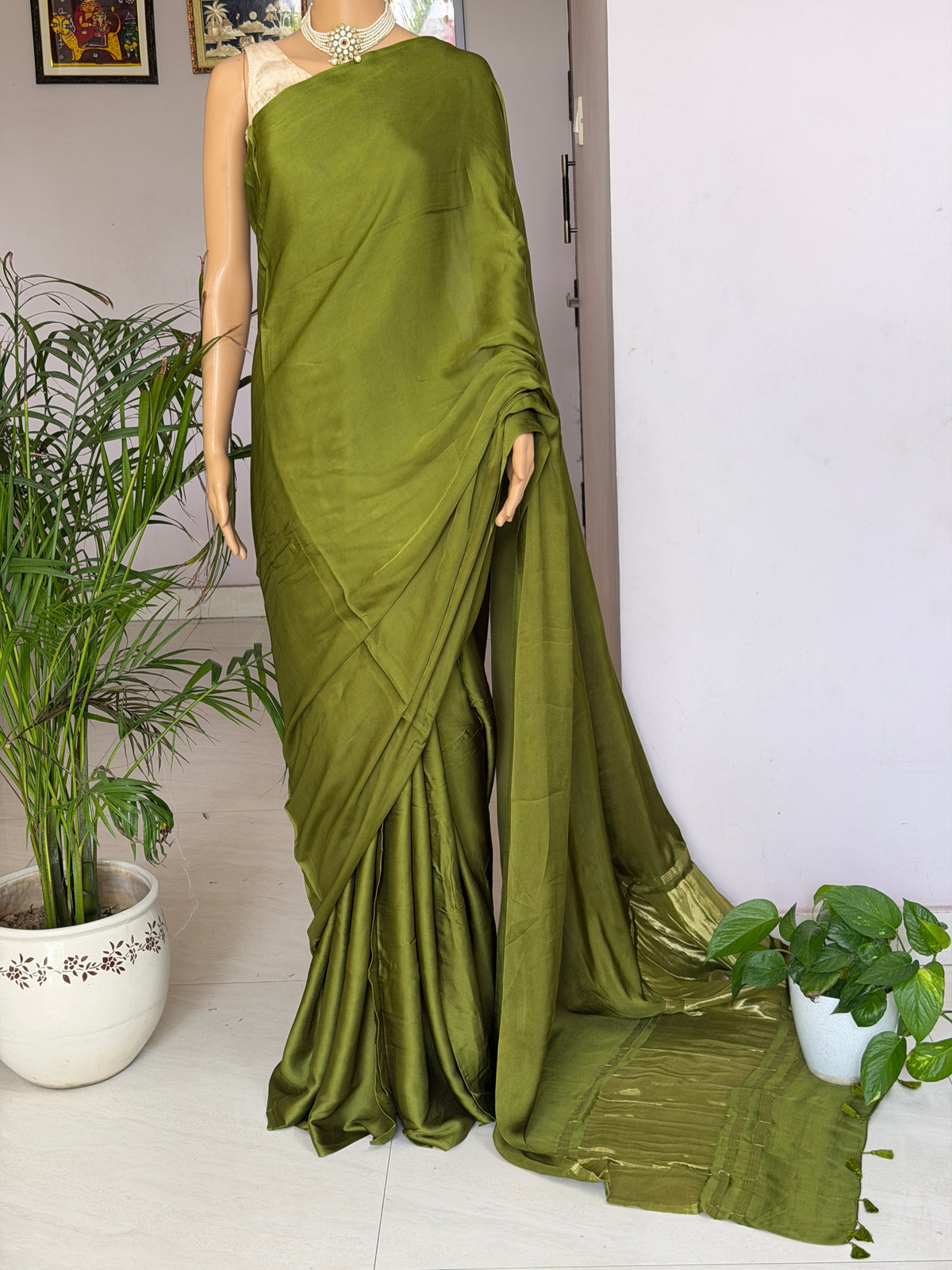 Cashew Nut Colour Modal Plain Saree With Lagdi Palla