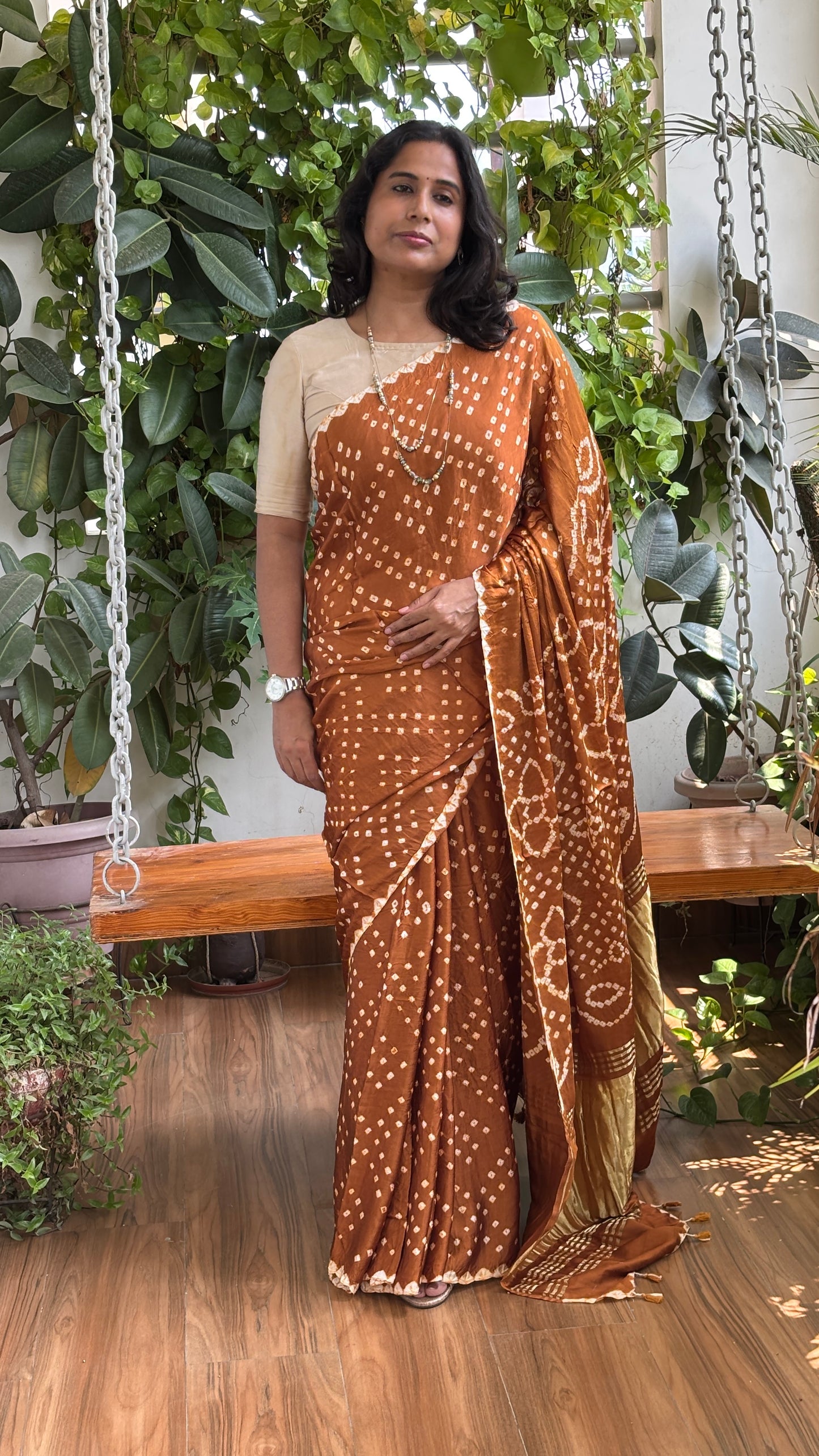Mustard Yellow Colour Hand Bandhej Modal Saree