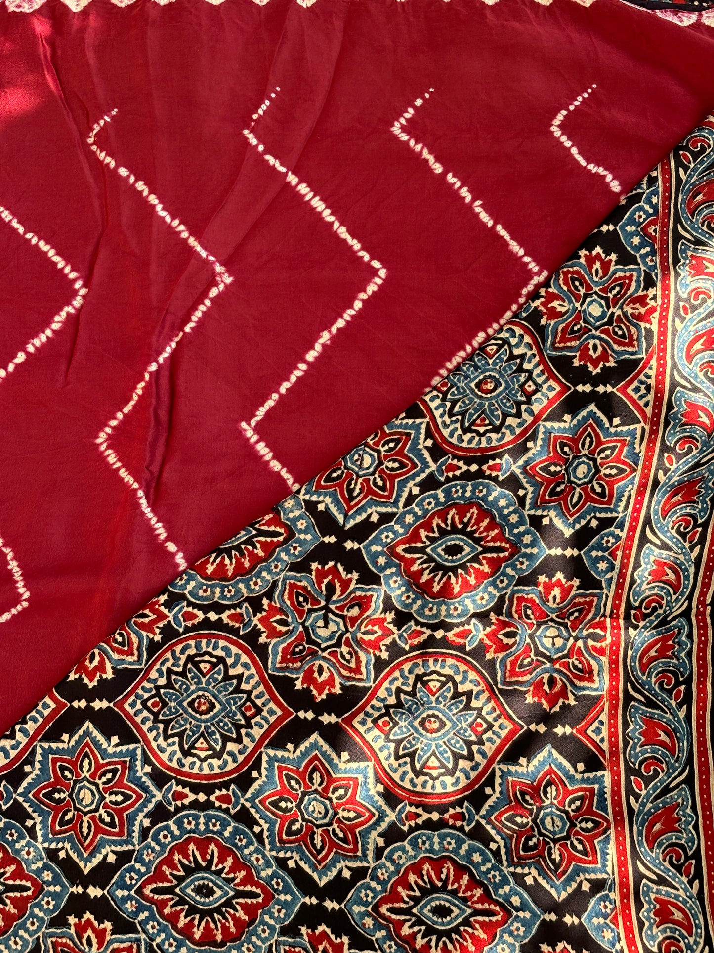 Jashn - Brownish Maroon Colour Needle Shibori Tie and Dye Pure Modal Saree With Ajrakh Hand Block Anchal and Blouse (Copy)