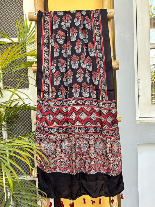 Ajrakh Stole -Black marigold