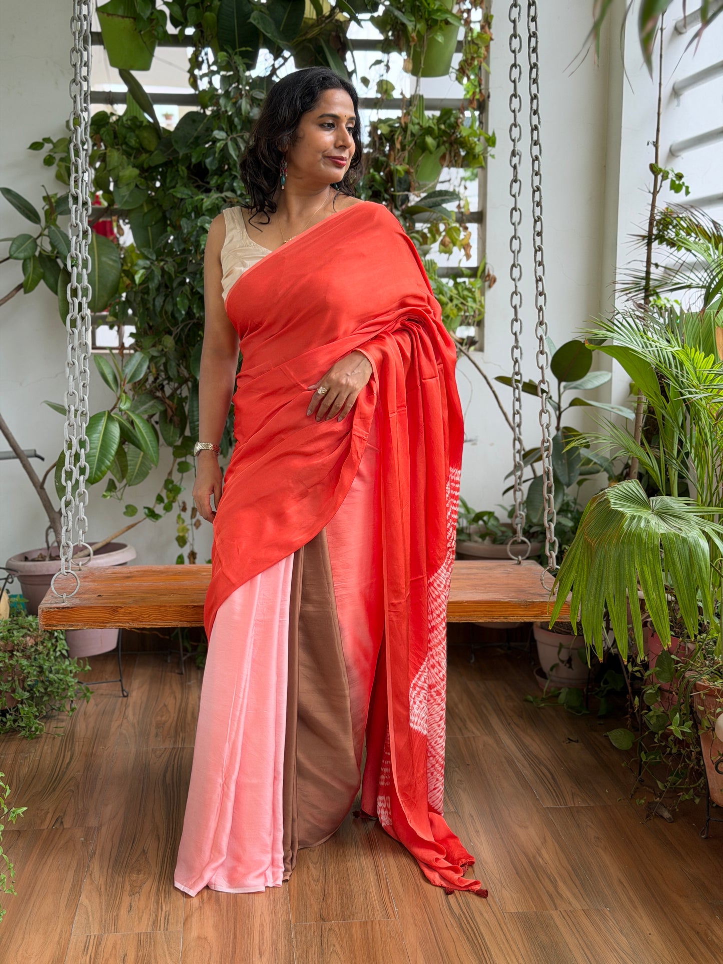 Modal Needle Shibori Saree With Multiple Shaded Solid Colour