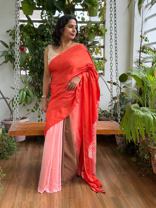 Modal Needle Shibori Saree With Multiple Shaded Solid Colour