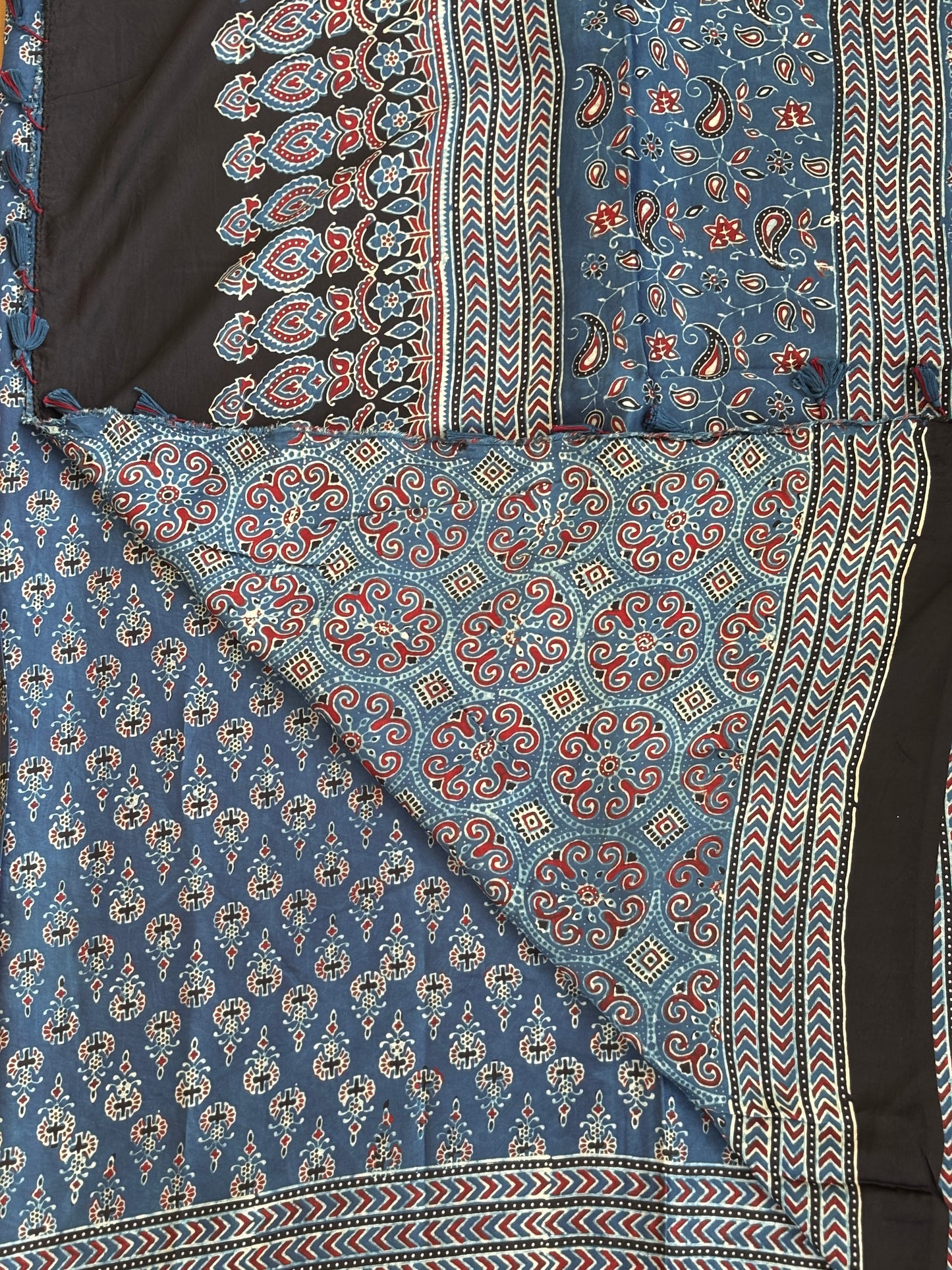 Indigo Ajrakh Modal Saree, Ajrakh modal saree, blouse 
