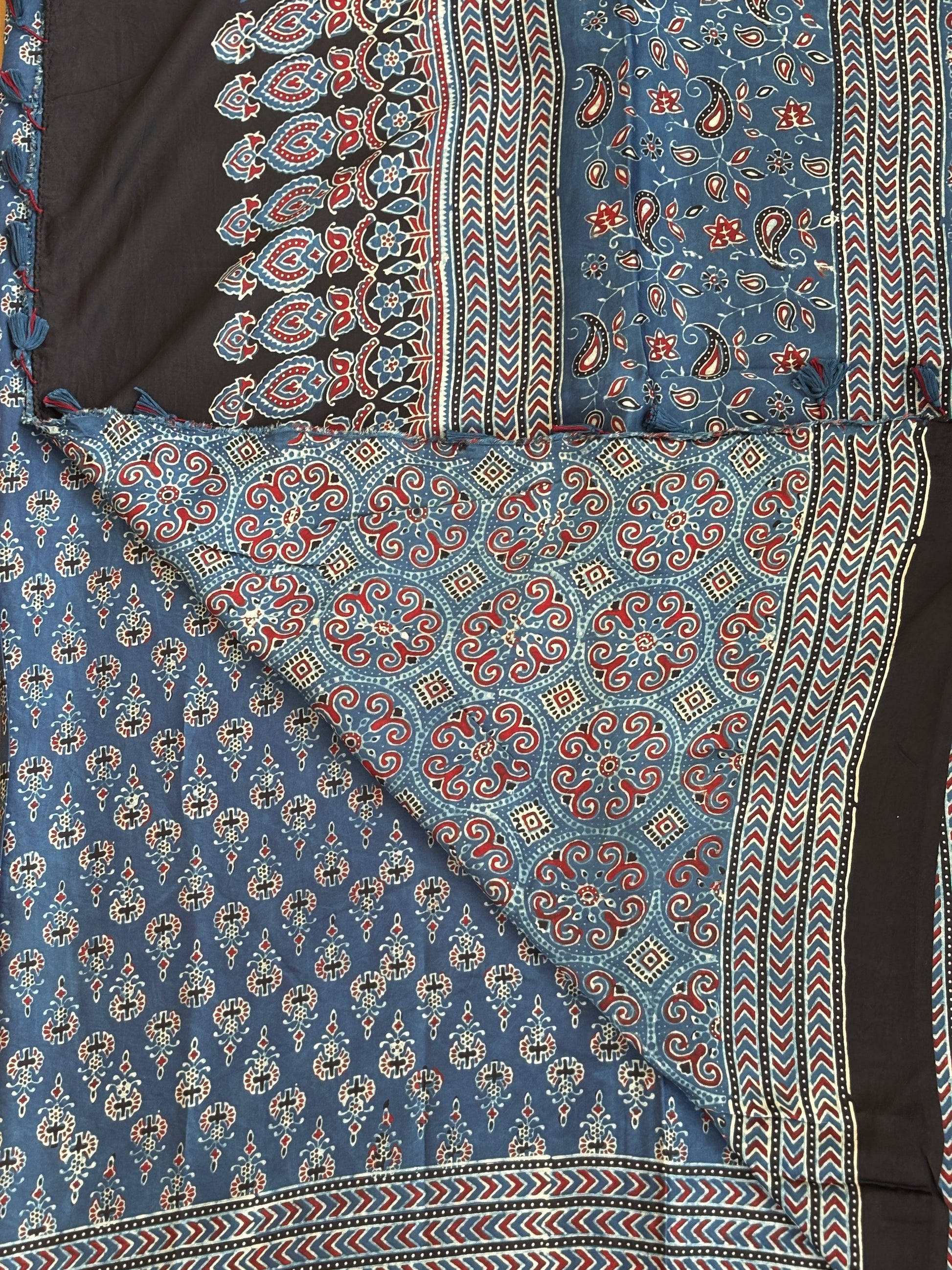 Indigo Ajrakh Modal Saree, Ajrakh modal saree, blouse 