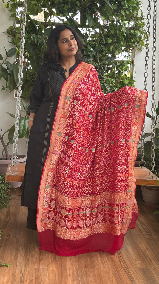 Pure Khaddi Georgette Handloom Rai Bandhej Banarasi Dupatta