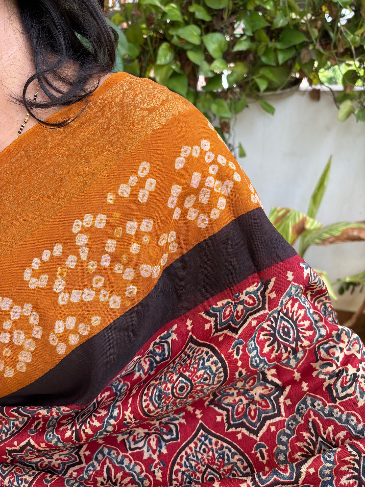 Shital- Dola Silk Natiral Dyed Ajrakh with Bandhej Saree