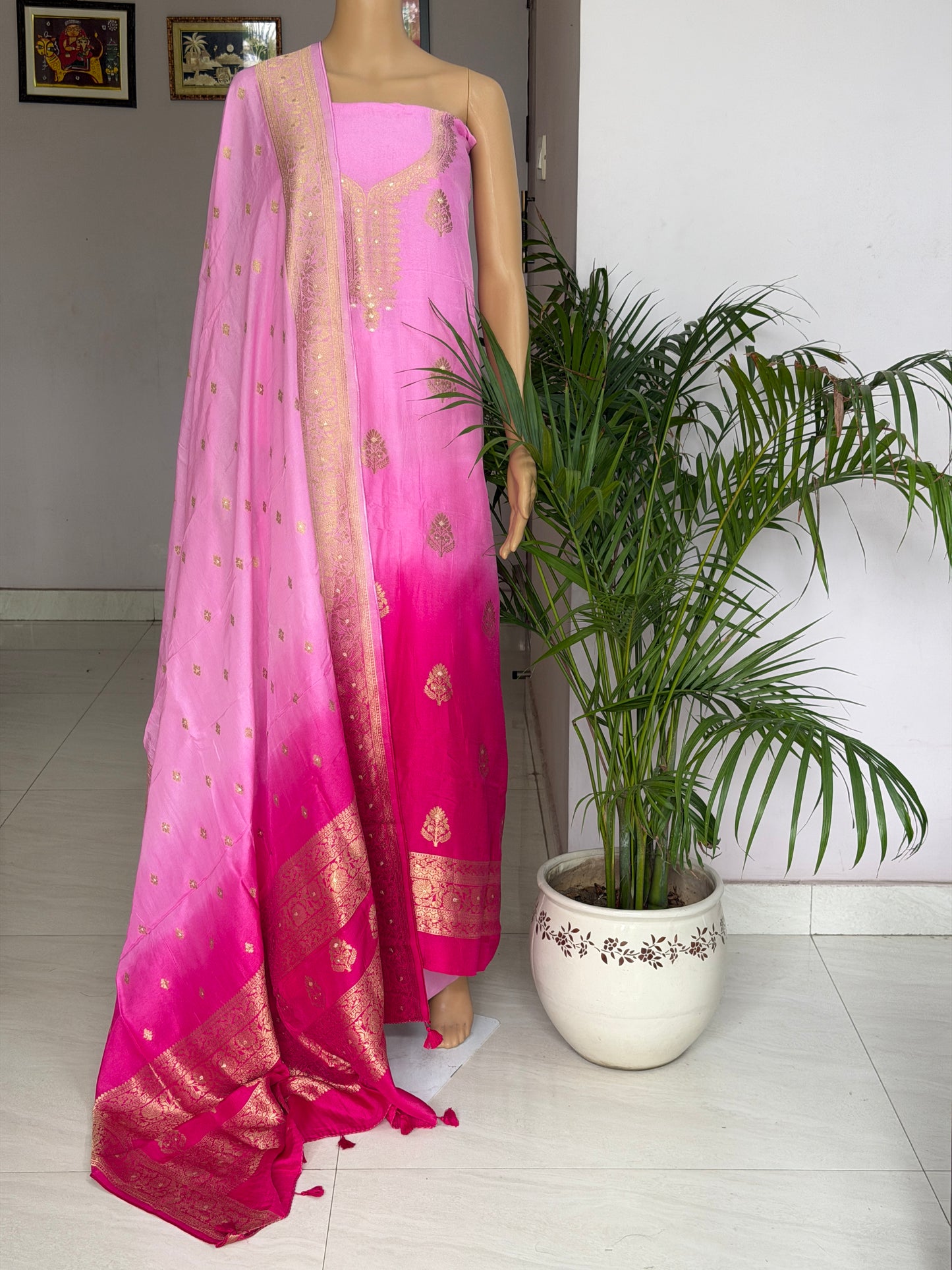 Dola Silk Banarasi Unstitched Three Piece Suit Fabric