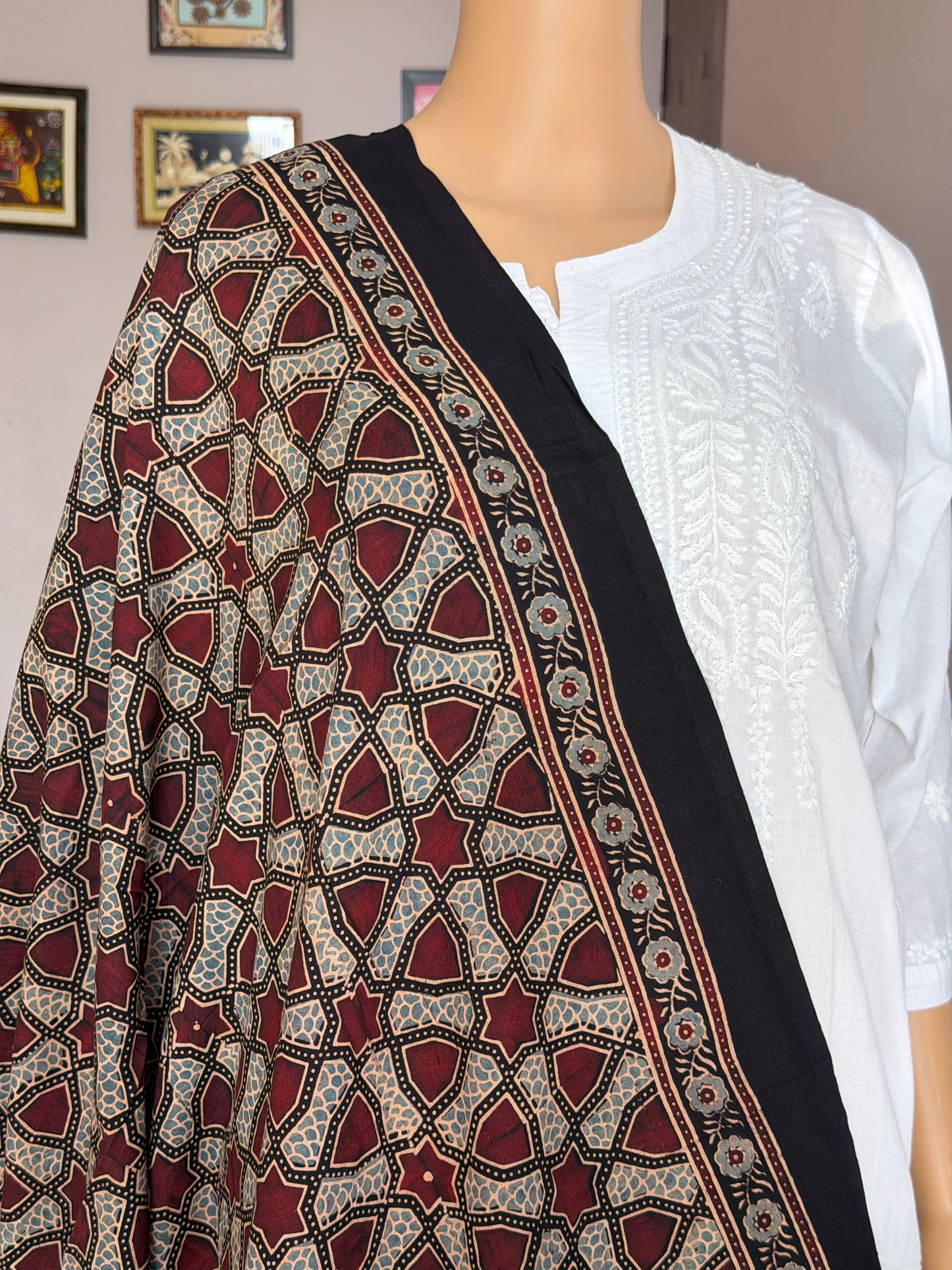 Ajrakh Black Colour Cotton Contemporary Dupatta