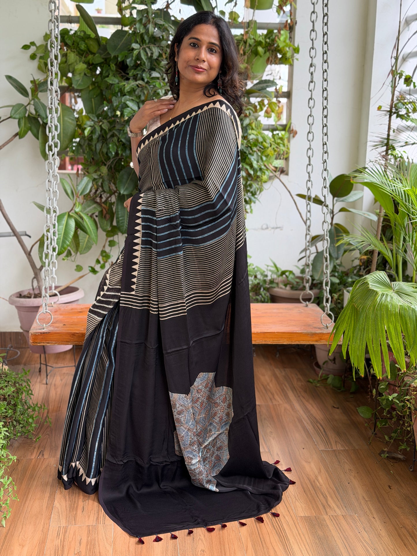 Ajrakh Modal Contemporary Saree