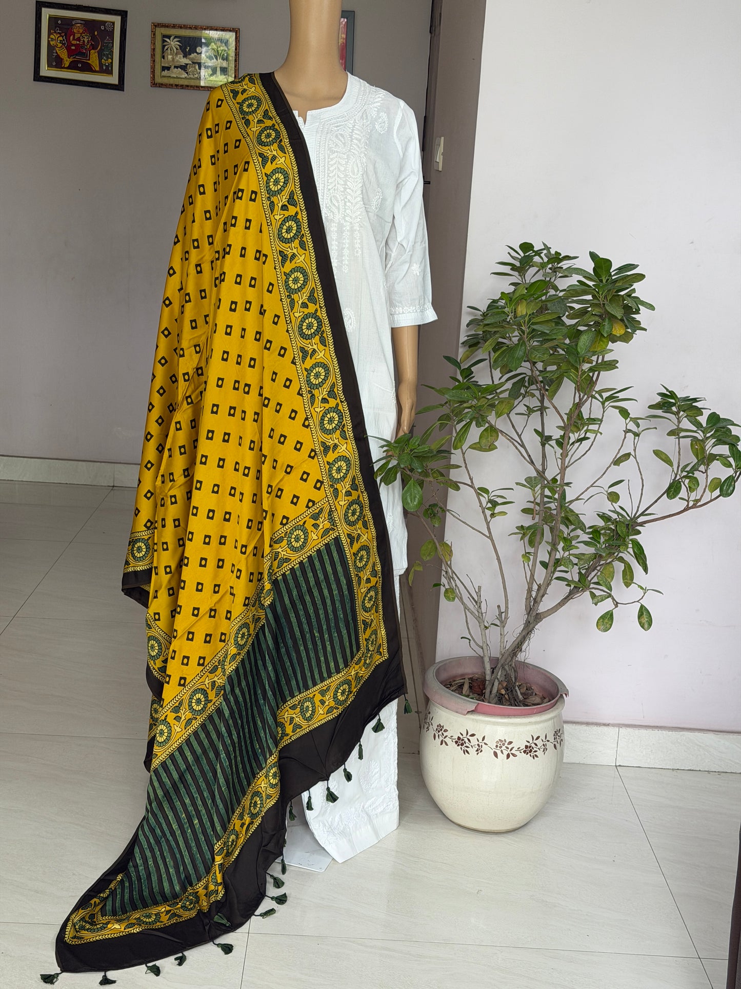 Ajrakh Yellow Modal Dupatta
