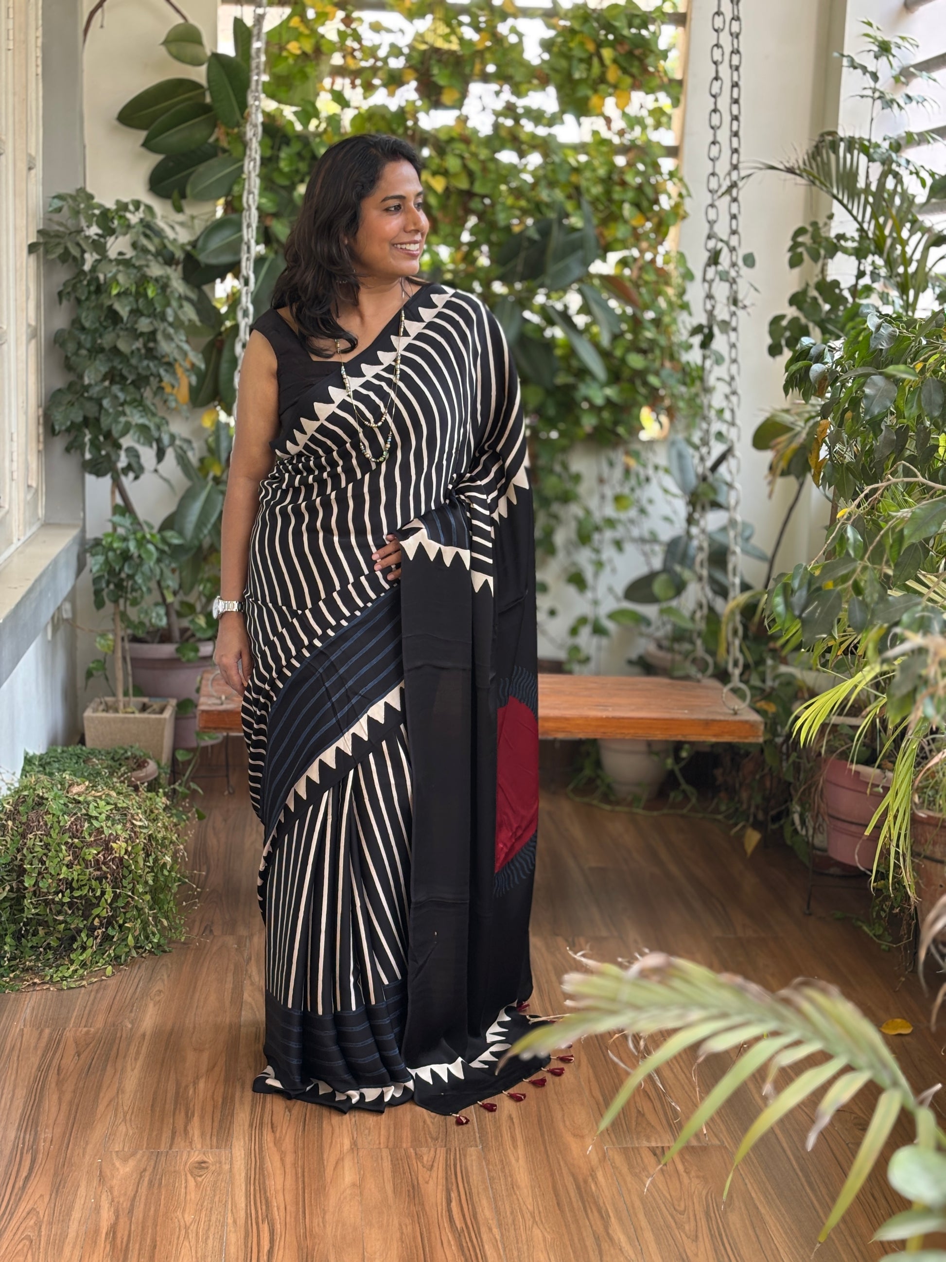 Black Ajrakh Saree