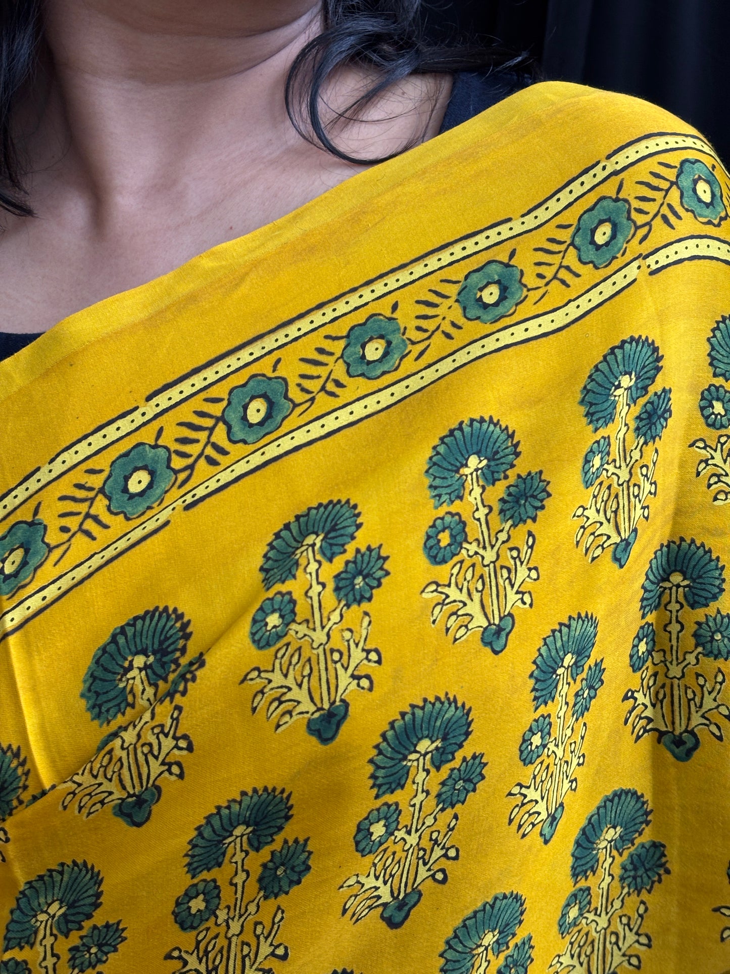 Sunflower  - Yellow Ajrakh Modal Saree