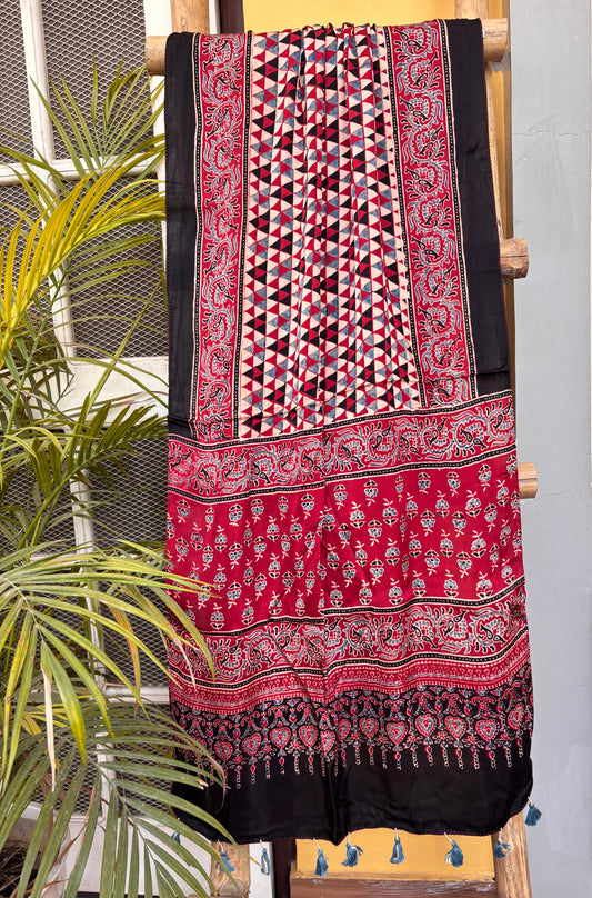 Ajrakh Stole-Madder Natural Dyed Triangular Motif Contemporary Stole