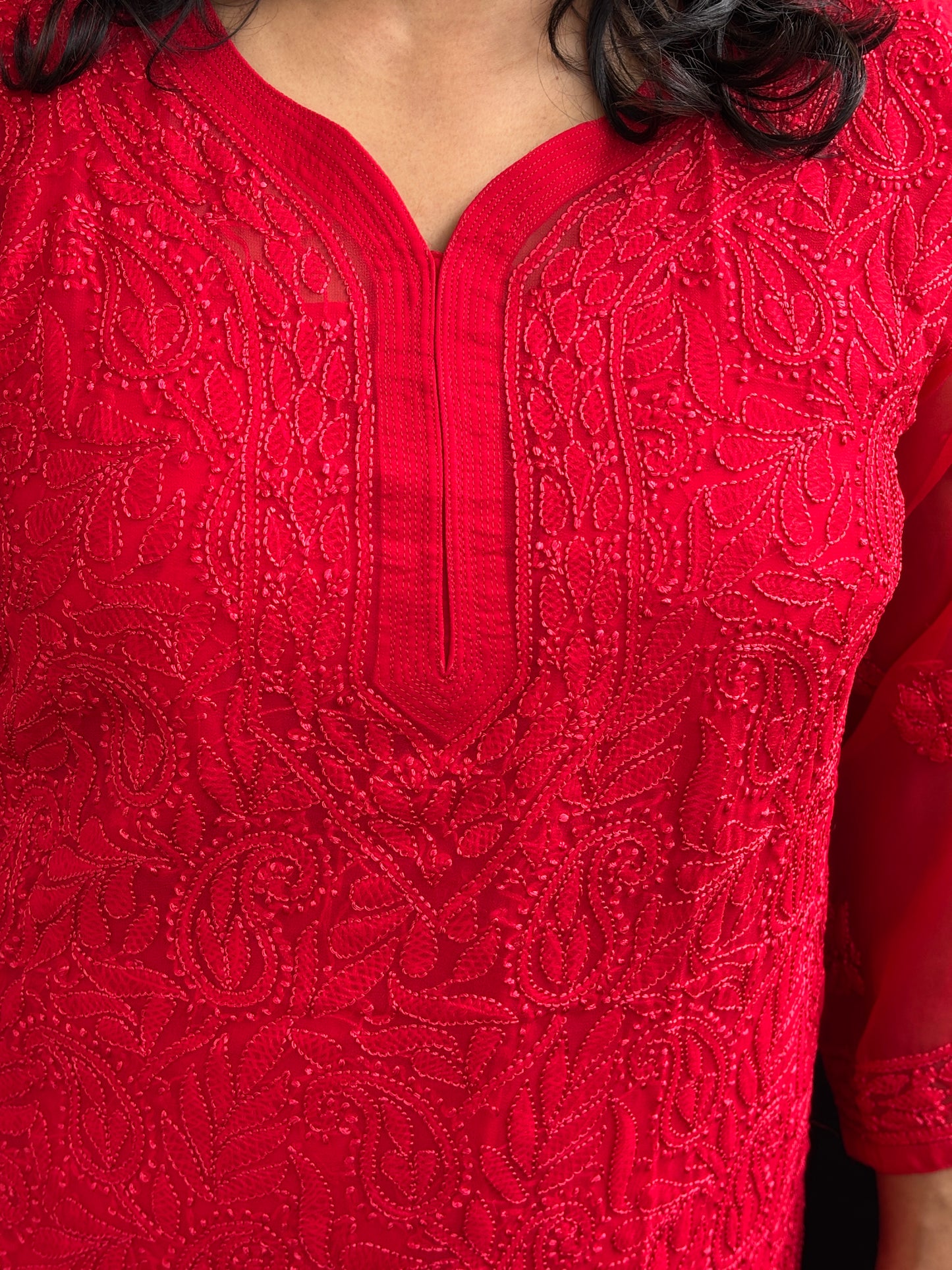 Georgette Chikan Hand Embroidered Kurti With Matching Slip