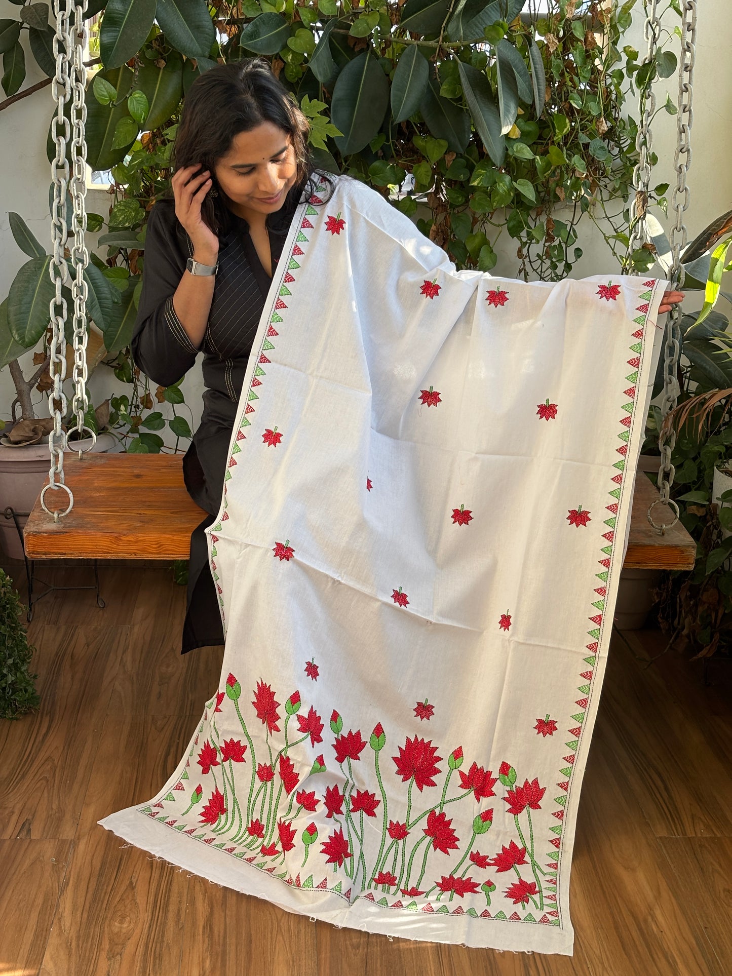Kantha Hand Embroidered Pure Cotton Statement Dupatta