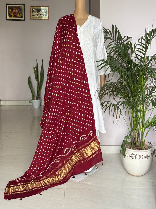 Maroon Colour Modal Dupatta with Bandhej and Tissue Palla