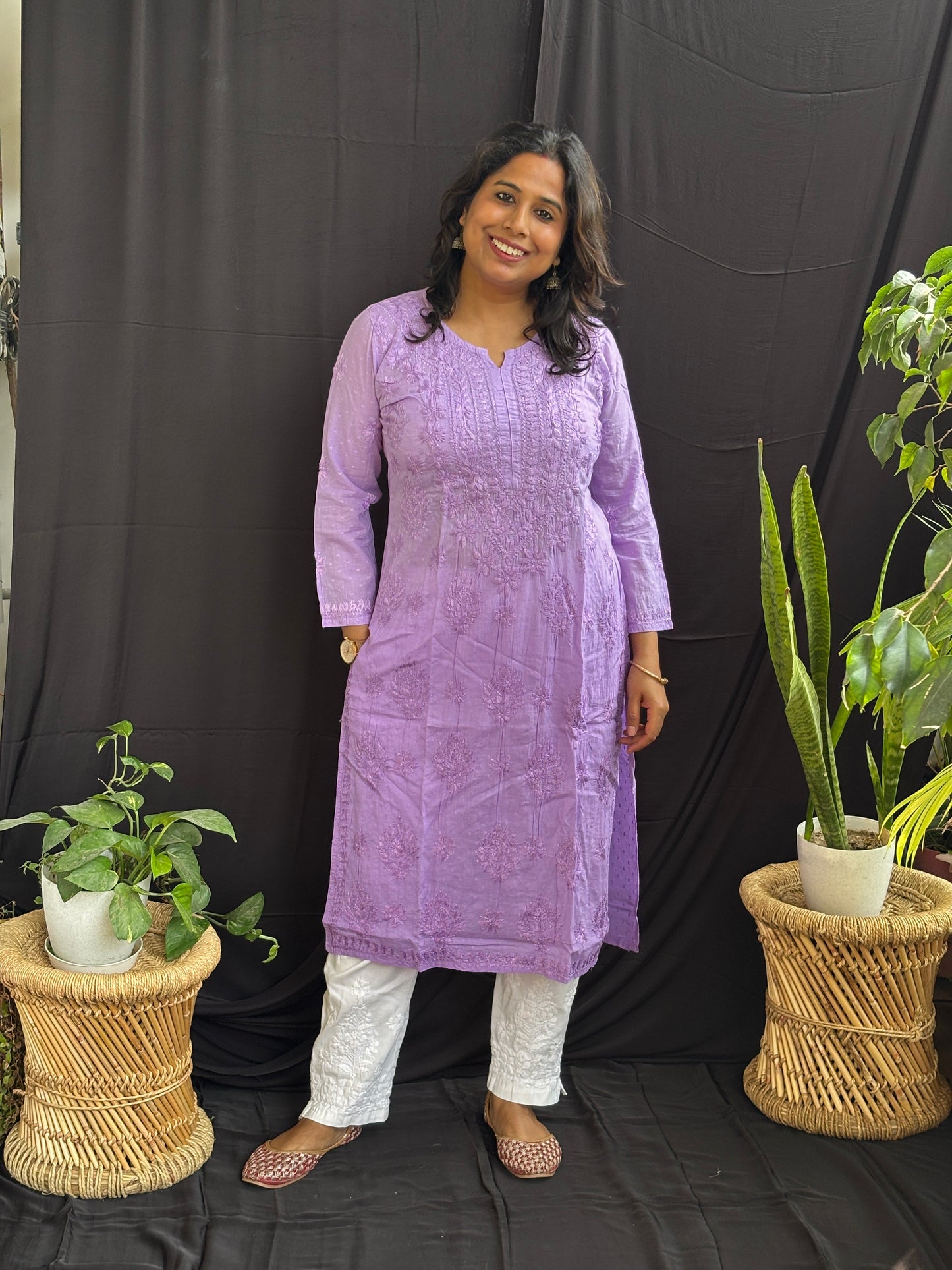 Cotton Chikan Hand Embroidered Kurti